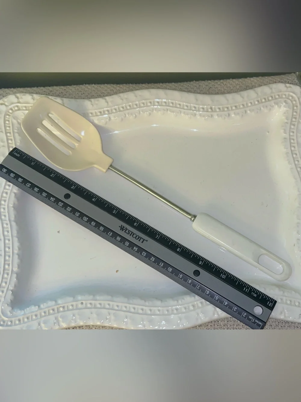 Vintage White Slotted Serving Spoon